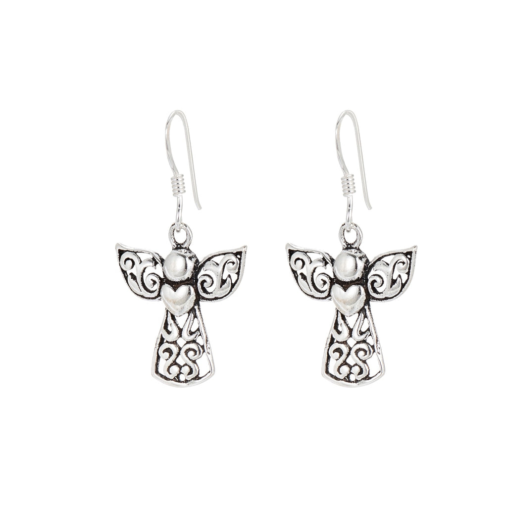 Sterling Silver Angel with Heart Earrings
