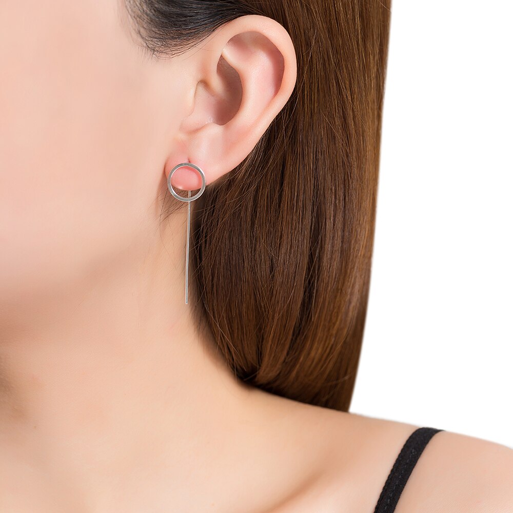 Sterling Silver Circular Shaped Line Earrings
