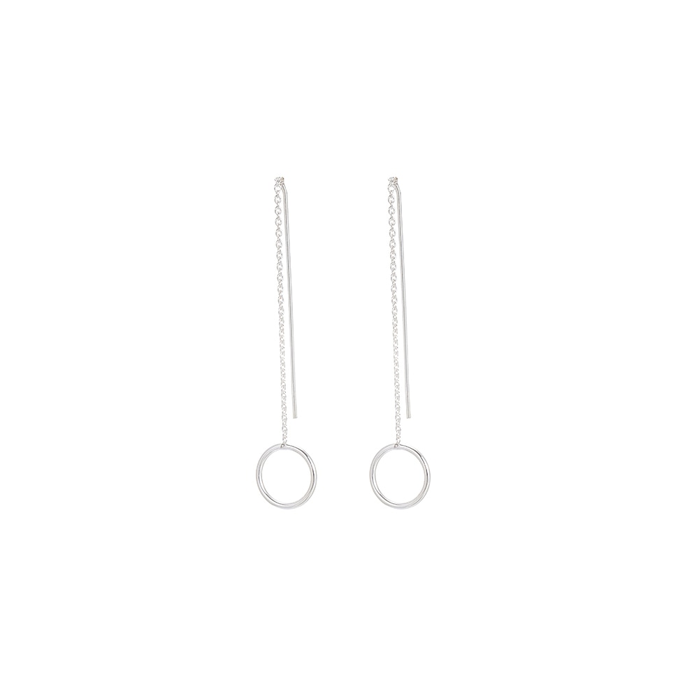 Sterling Silver Circle Charm Chained Earrings