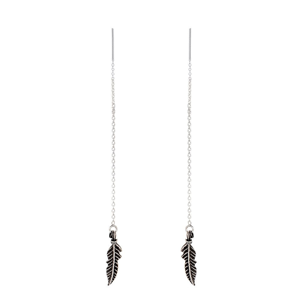 Feather with Chain Sterling Silver Earrings 