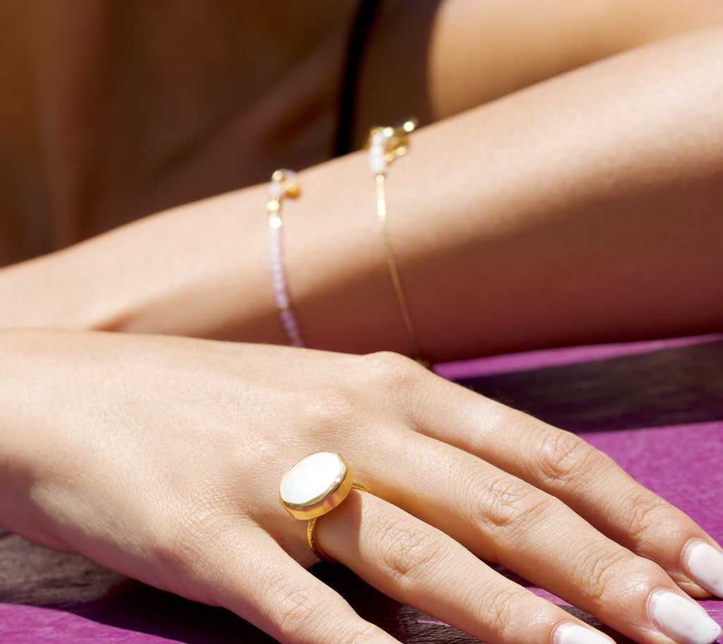 Mother of Pearl Stone Gold Plated Ring