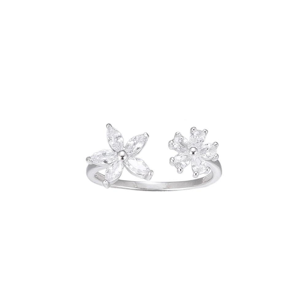 Adjustable Flower CZ Sterling Ring