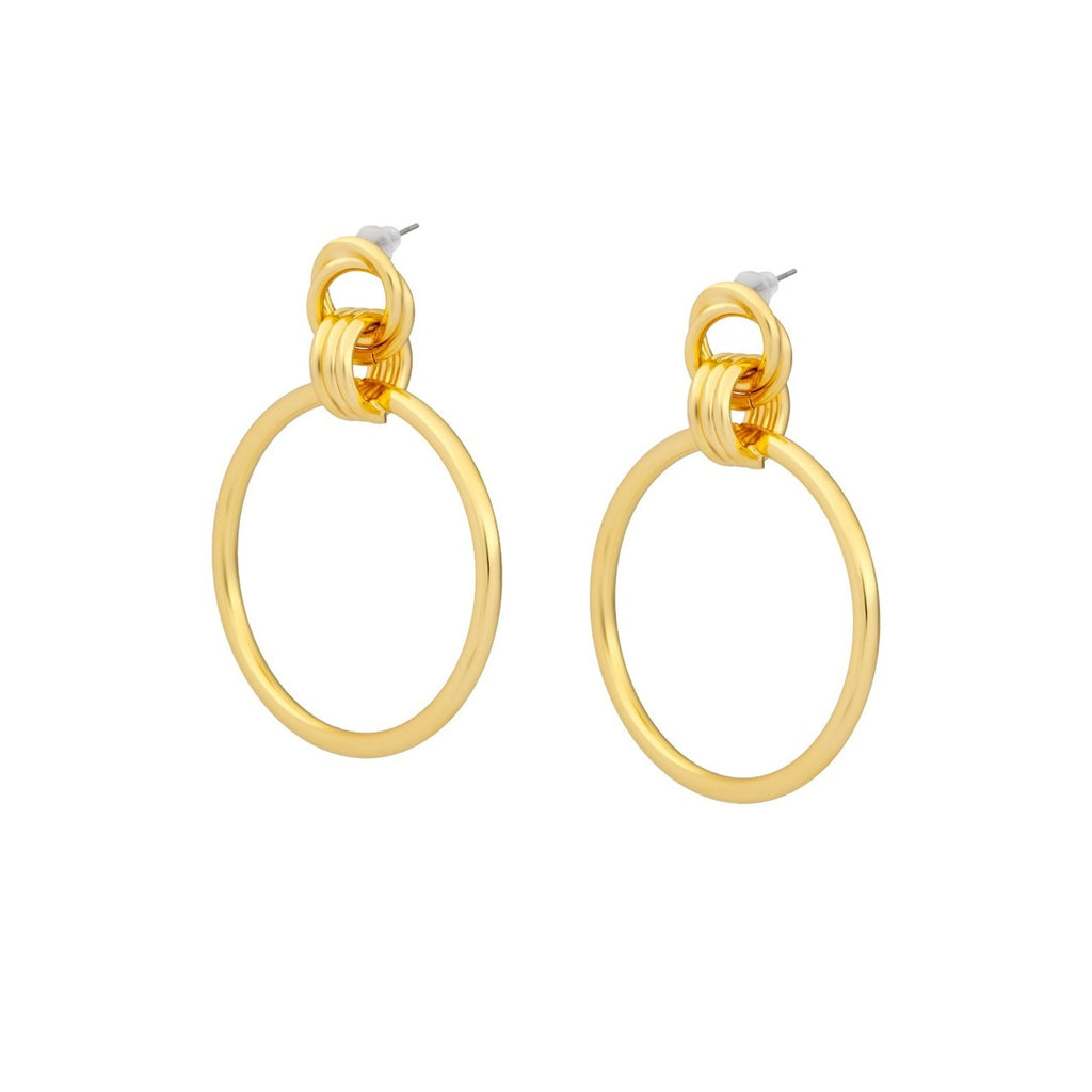 Gold Plated Double Circle Drop Earrings