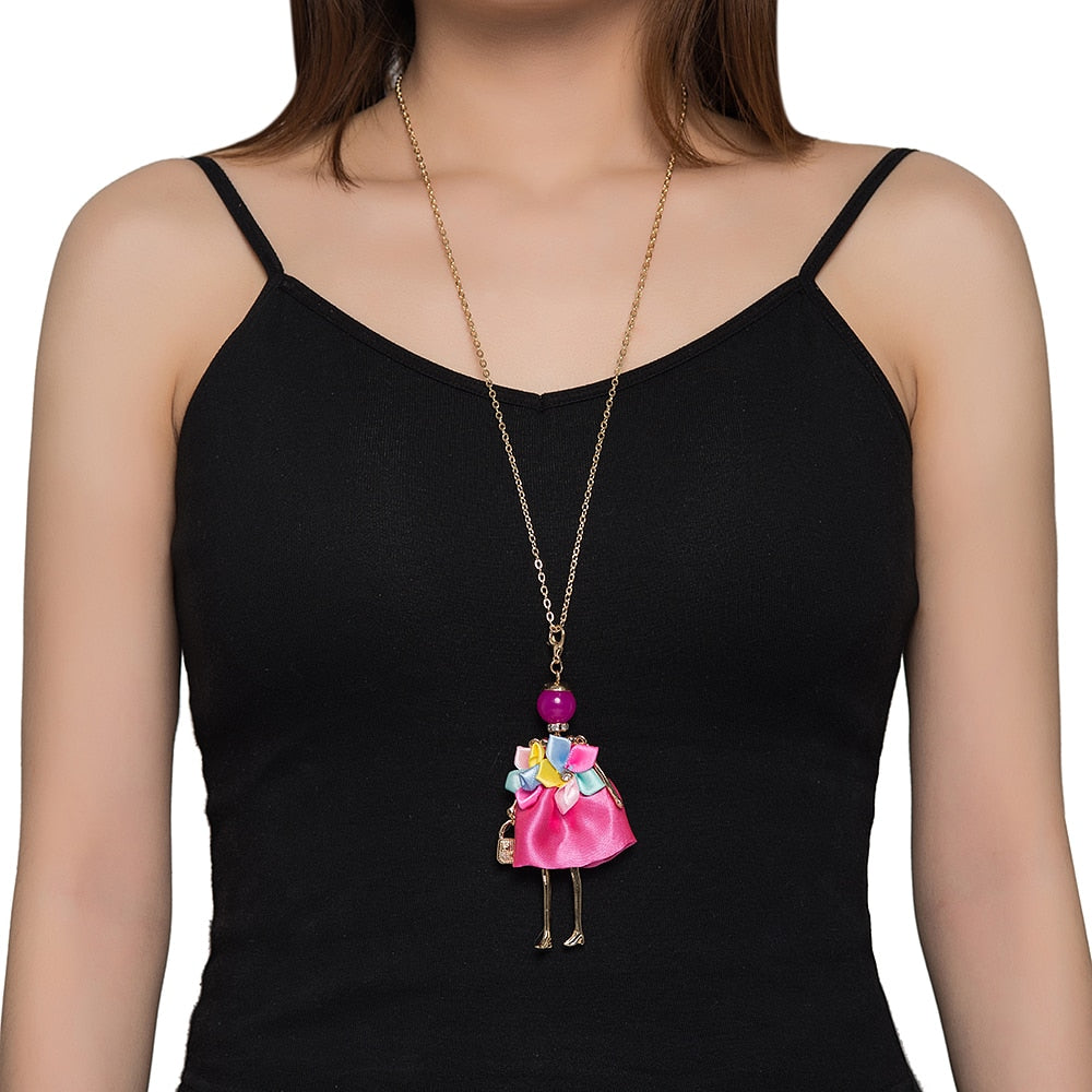 Pink Flowers Baby Doll Necklace