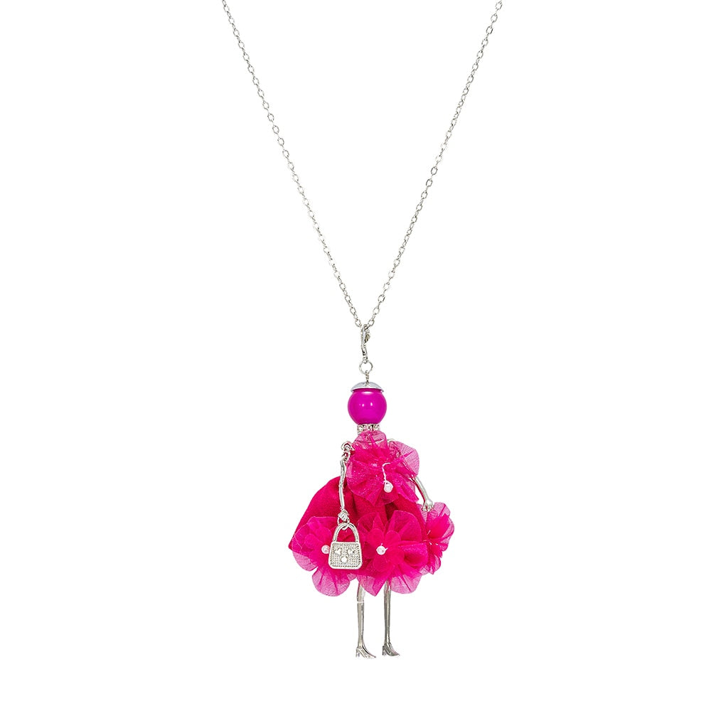 Bright Pink Taffeta Baby Doll Necklace