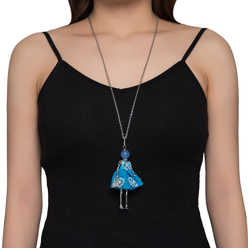 Blue Flower Embellished Baby Doll Necklace