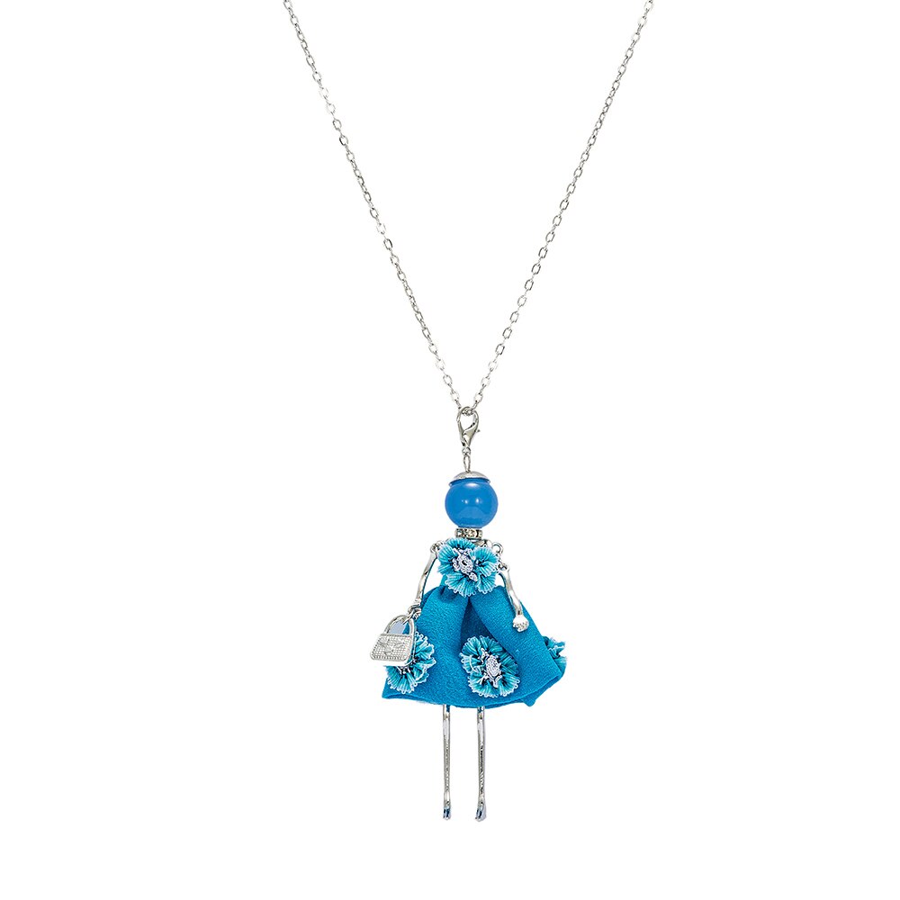 Blue Flower Embellished Baby Doll Necklace