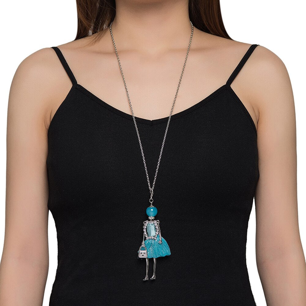 Light Blue Embellished with CZ Baby Doll Necklace