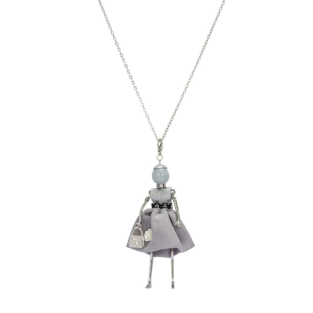 Grey Silk Embellishment with Rose Baby Doll Necklace 