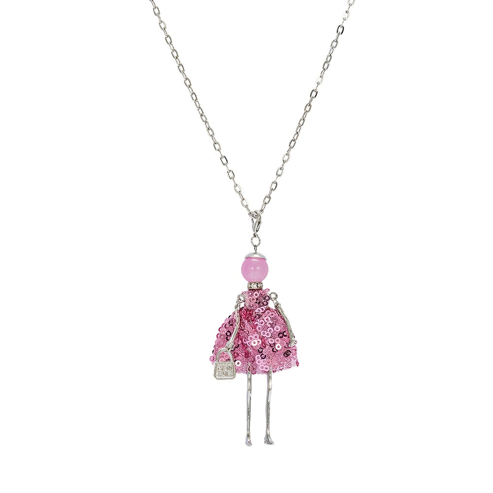 Pink Sequin Baby Doll Necklace