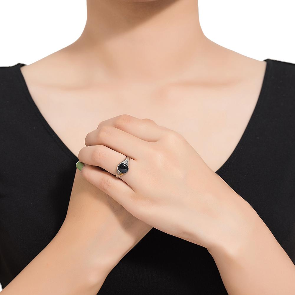 Black Onyx Round Signet Ring - Gold Plated