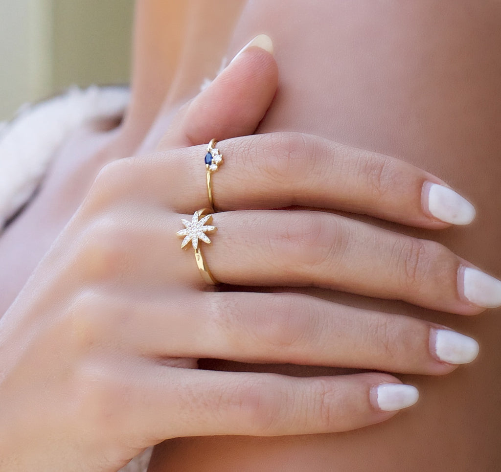 Gold Sapphire with Zirconia Sterling Silver Ring 