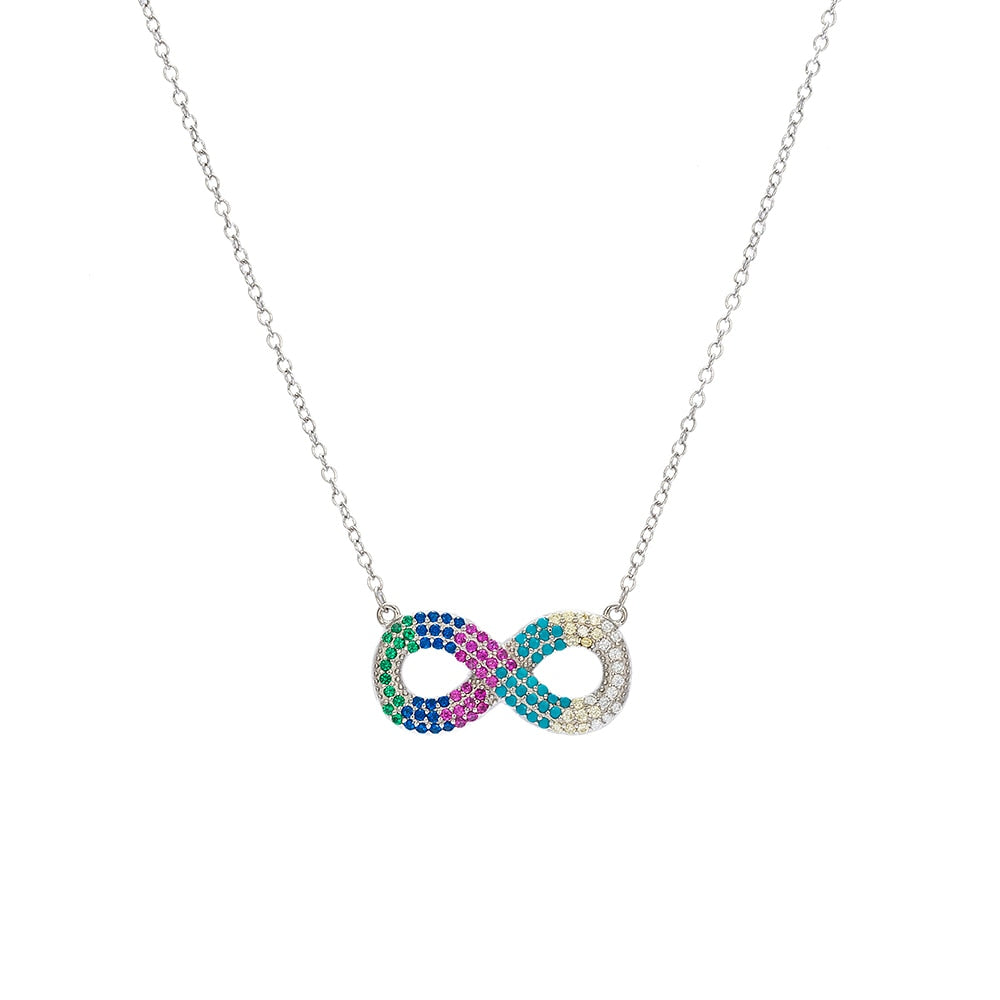 Silver Rainbow CZ Infinity Necklace