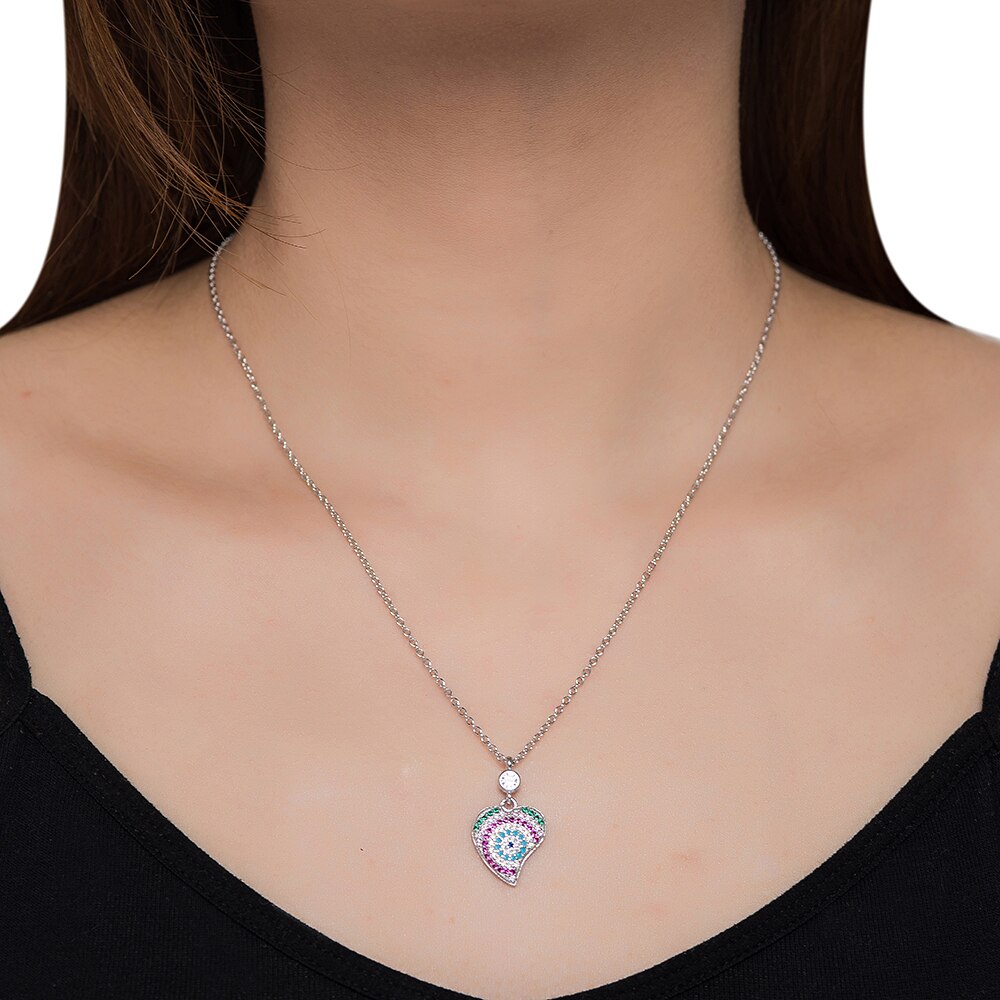 Silver Eye and Heart Necklace