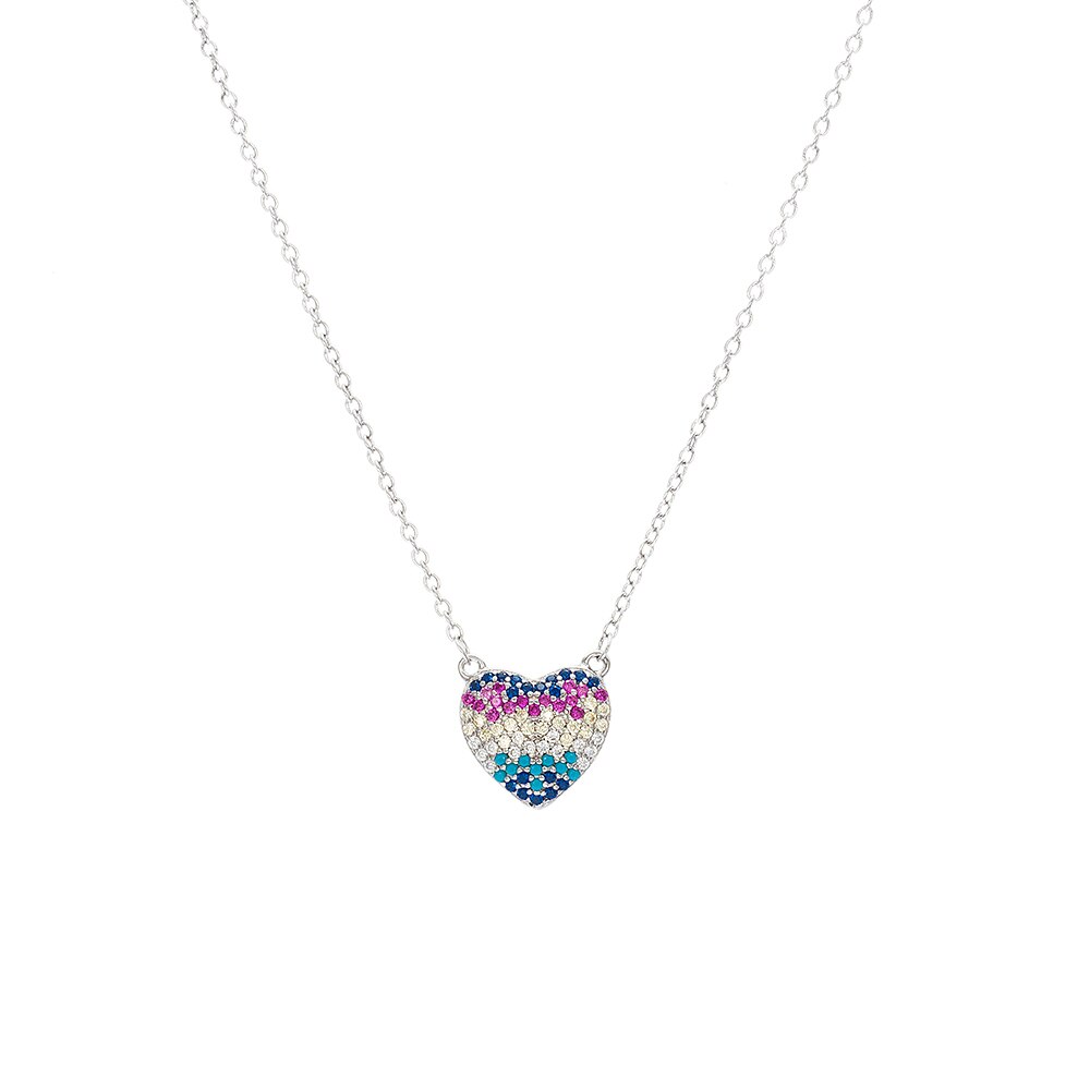 Silver Small Rainbow Heart Necklace