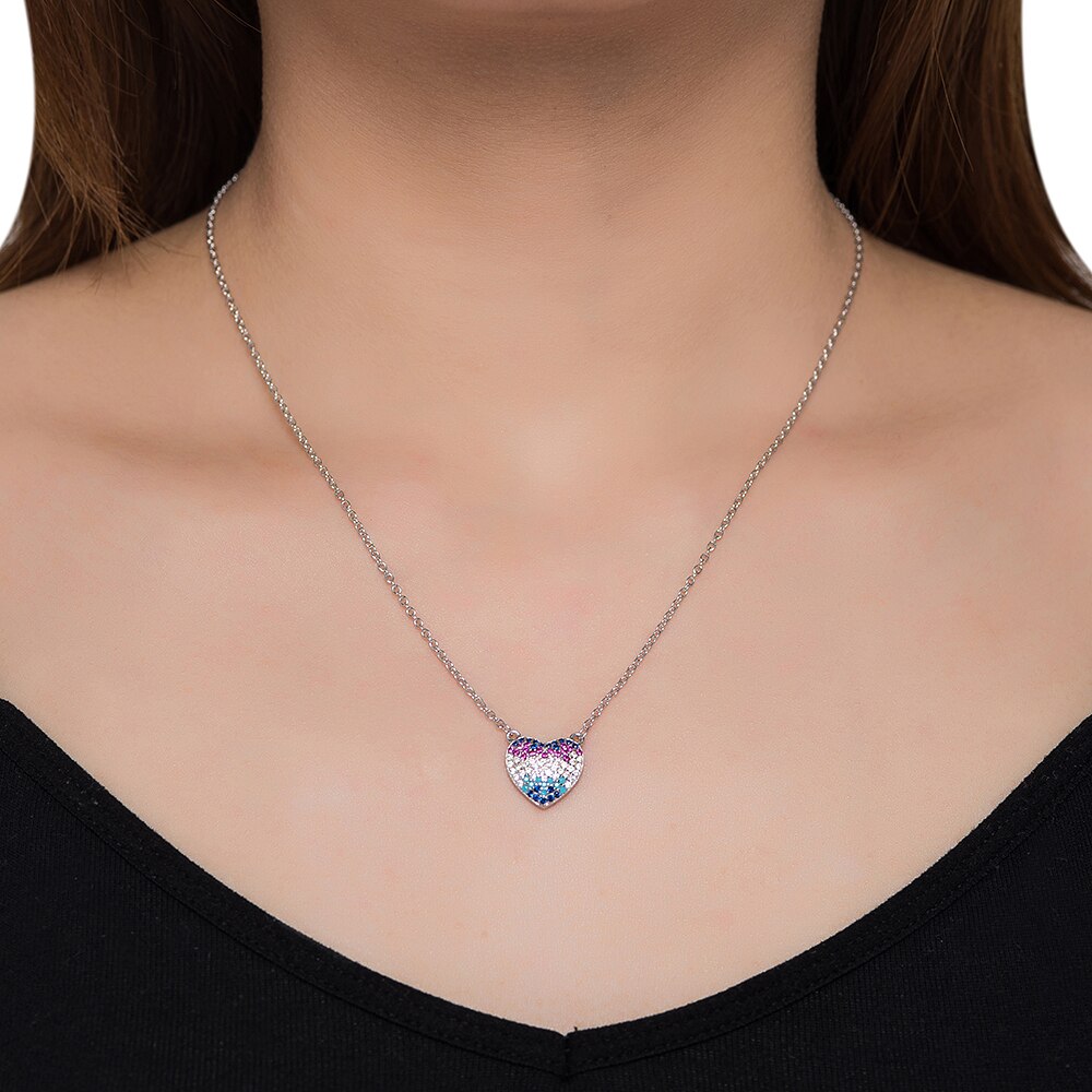 Silver Small Rainbow Heart Necklace