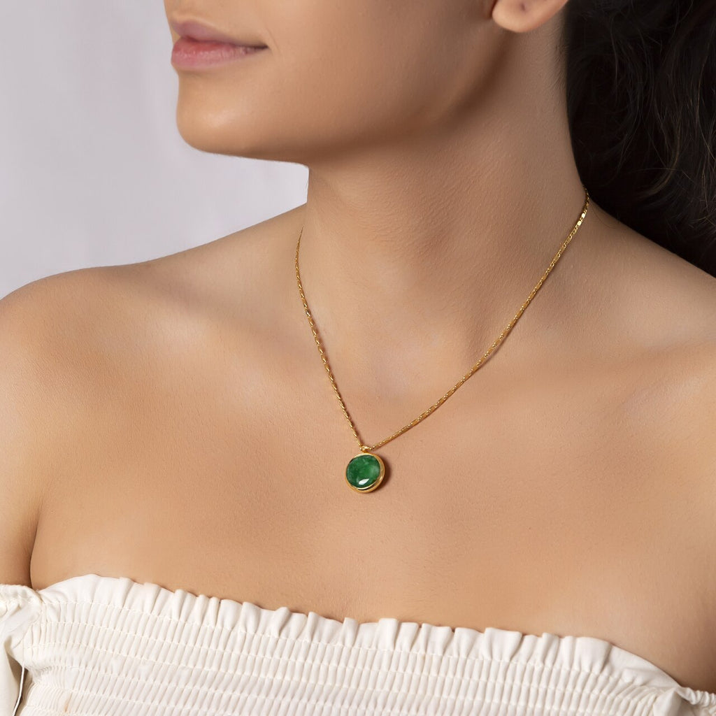 Gold Plated Emerald Necklace - Gold Plated Necklace