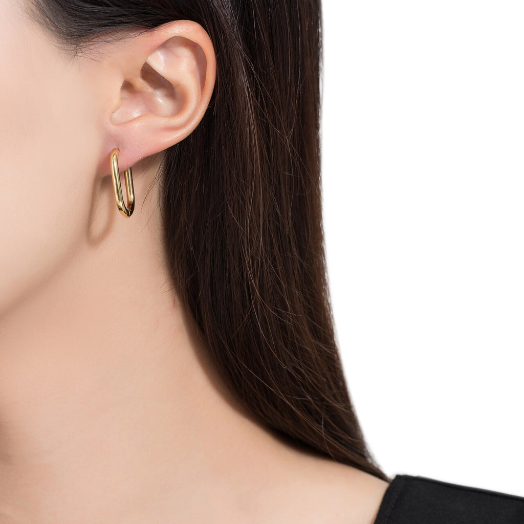 Gold Plated Oval Hoop Earrings  - Gold Plated Earrings