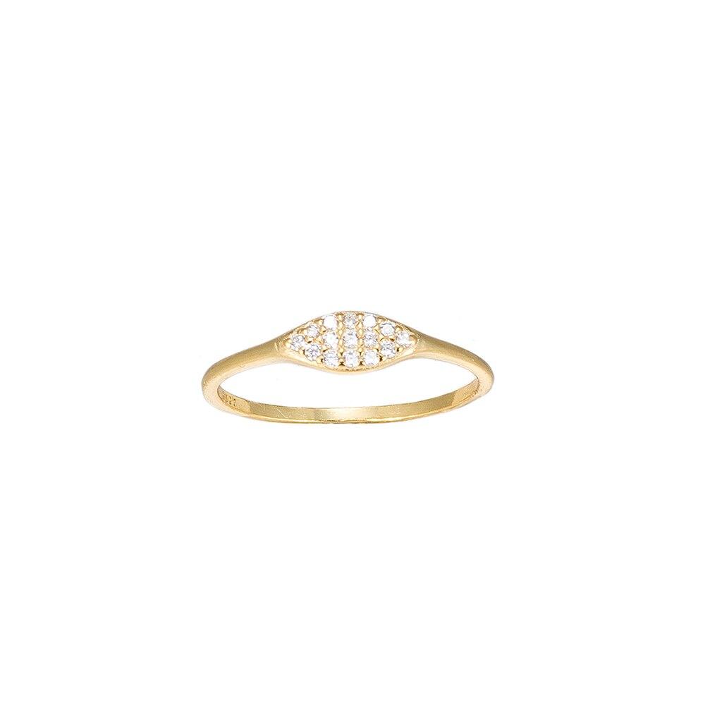 Gold Plated Ellipse Signet CZ Sterling Silver Ring - Signet Ring