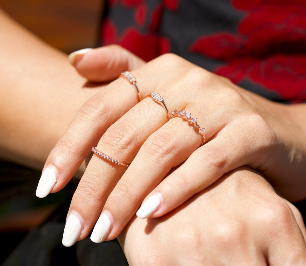Rose Gold Ellipse Signet CZ Sterling Silver Ring - Signet Ring