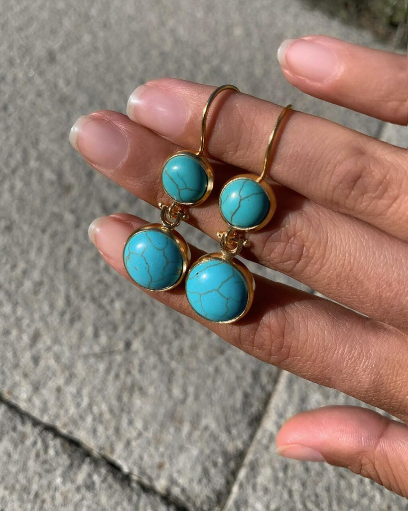 Tibetian Turquoise Double Stone Earrings - Stone Earrings